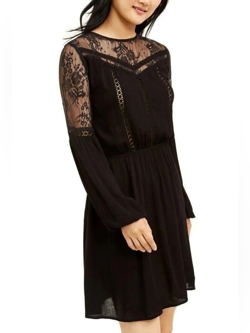 American Rag Black Lace Detail Long Sleeve Dress